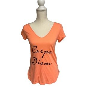 Gianni Bini Carpe Diem Short Sleeve VNeck Orange Tee Ladies Size S Worn Once